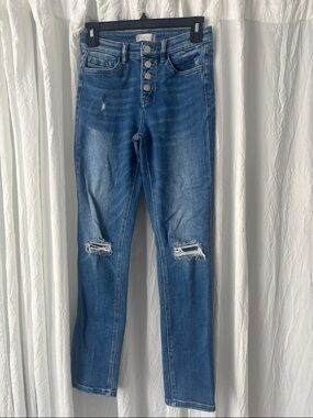 Altar'd State Medium Blue Straight Leg Jeans with Knee Rips